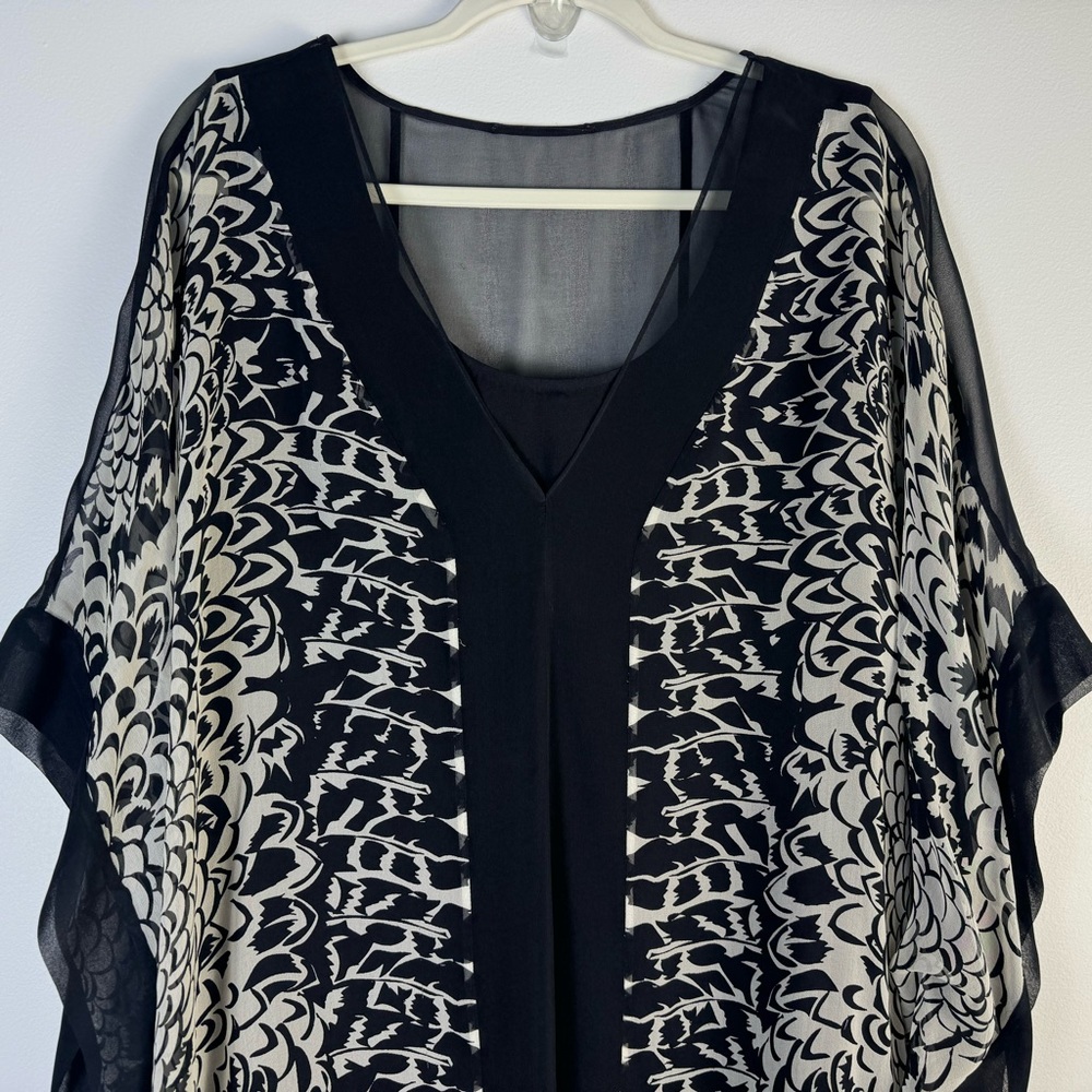 Harari Silk Poncho 1X Flowy Black White with Tank 2X Top Blouse Graphic Print - Picture 2 of 12